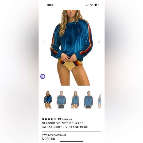 🌈AVIATOR NATION🌈 VINTAGE CLASSIC VELVET RELAXED SWEATSHIRT - VINTAGE BLUE - Picture 6 of 6